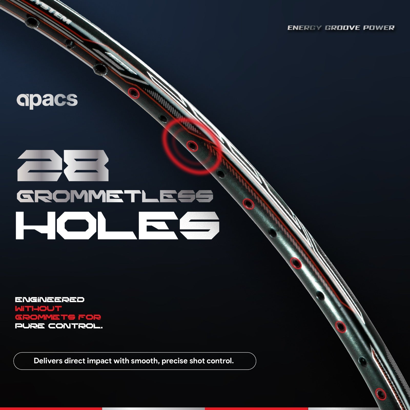 Apacs Energy Groove Power Badminton Racket- GROMMETLESS SYSTEM BADMINTON RACKET