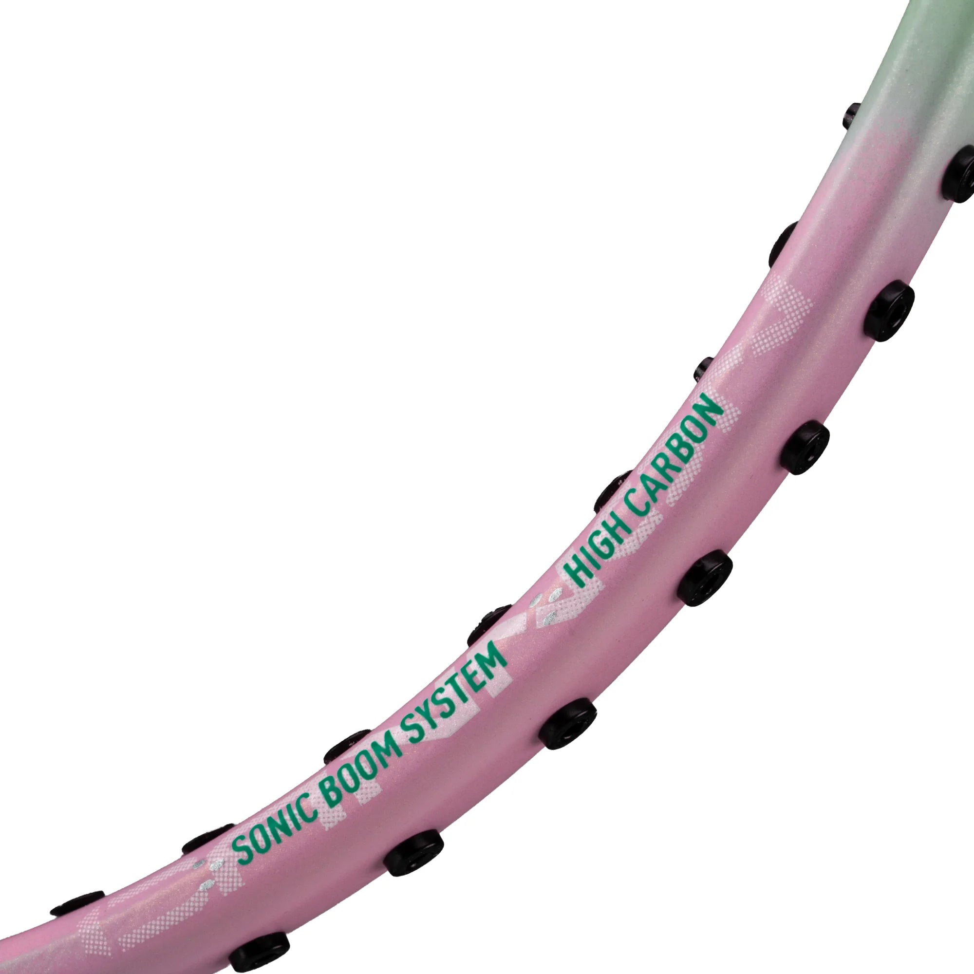 Pink bicycle rim with 'Sonic Boom System' and 'High Carbon' text on a white background