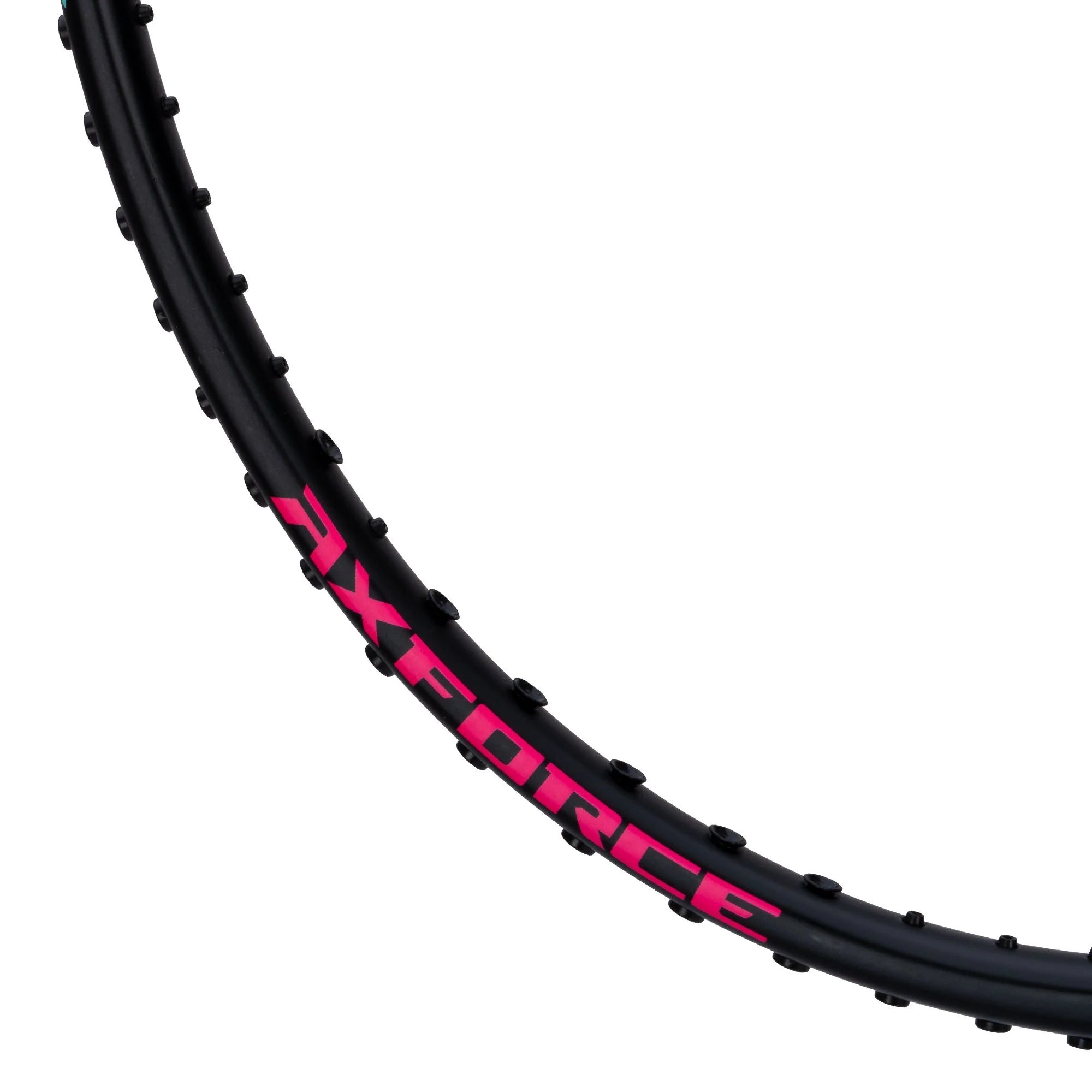 Black bicycle rim with pink 'AXFORCE' branding on a white background