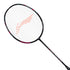 Badminton racket with a black and red design on a white background