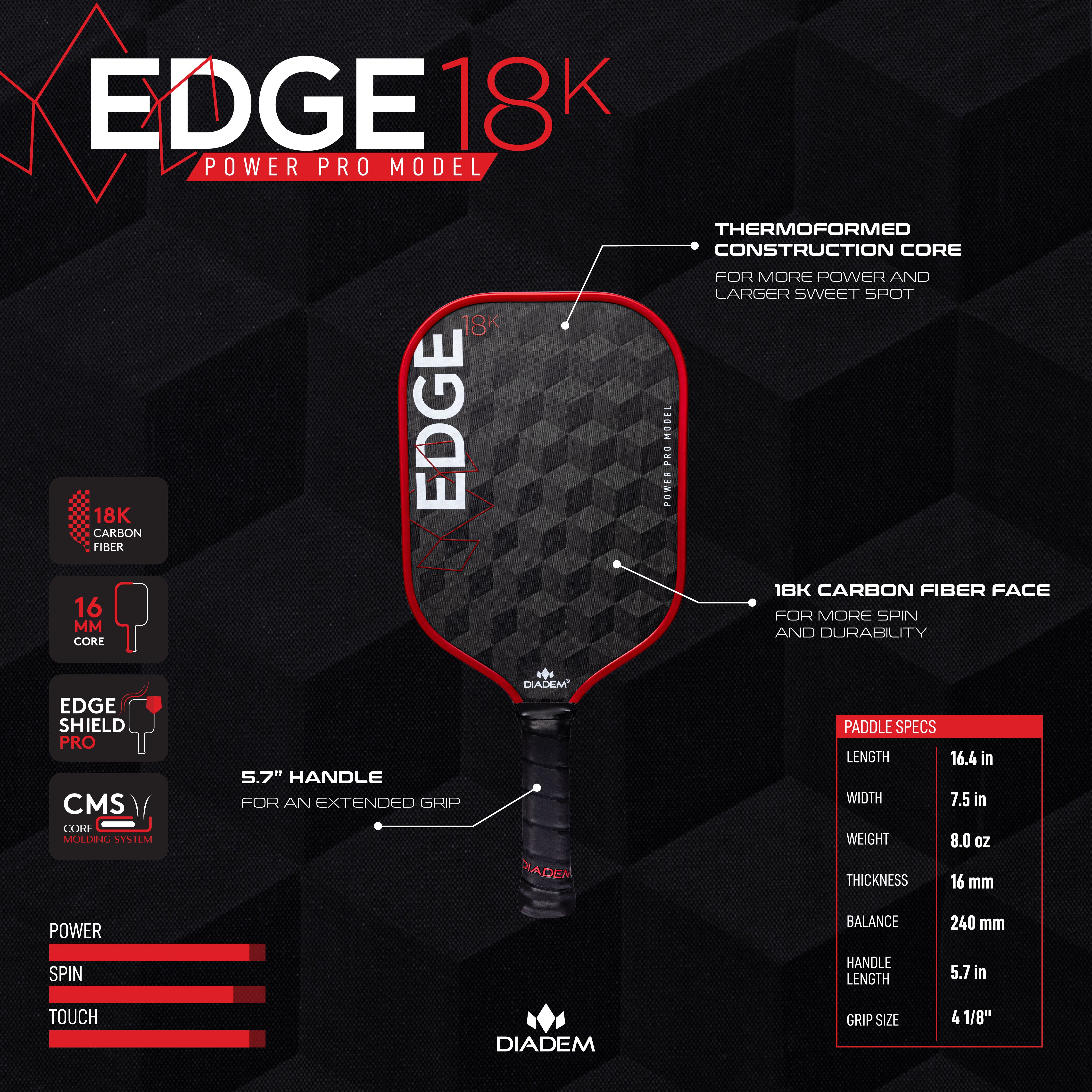 DIADEM Edge 18K Power Pro Pickleball Paddles