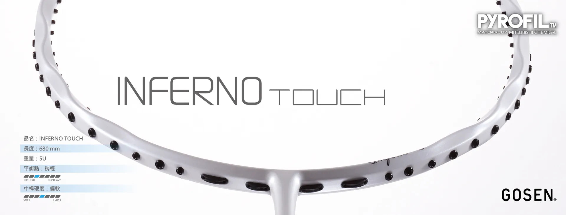 Gosen Inferno Touch 5u Head Light Badminton Racket - TriplePointSports Gosen Inferno Touch 5u Head Light Badminton Racket - TriplePointSports