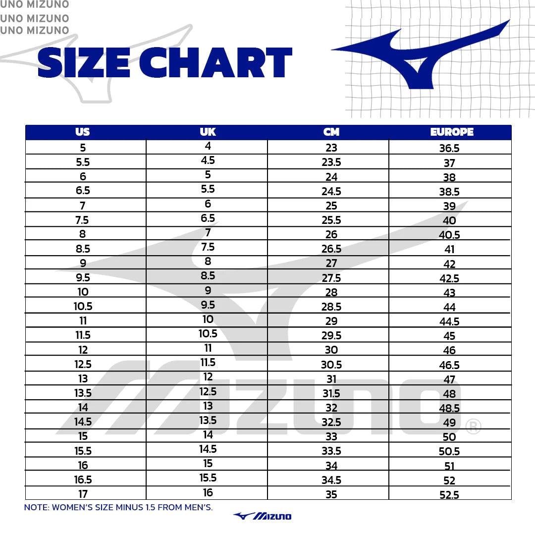 Best mizuno footwear size chart 2025 - Main Image
