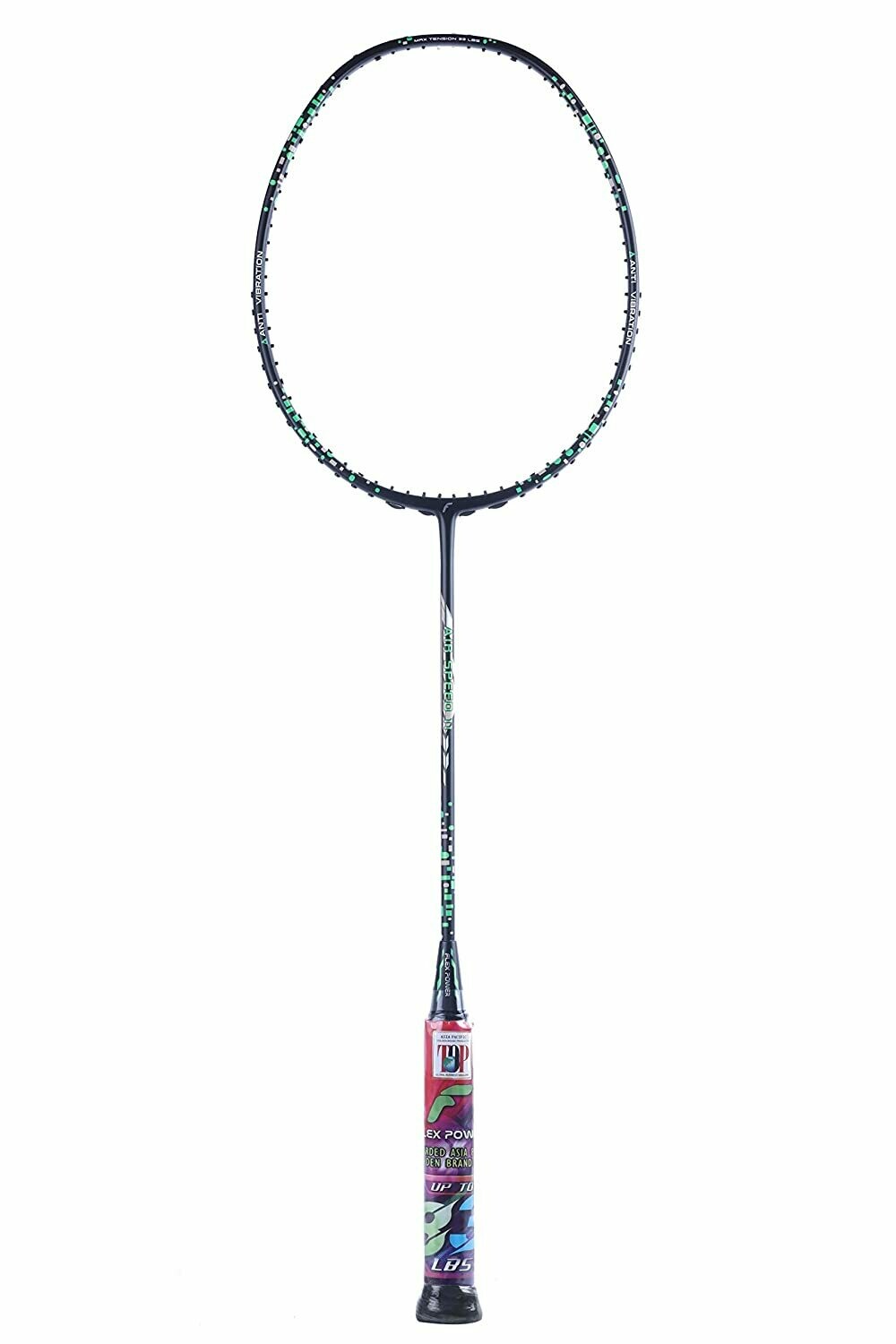 Flex Power Air Speed 11 Mega Tension - 33LBS Full Graphite Badminton Racquet with Full Racket Cover Black/Green