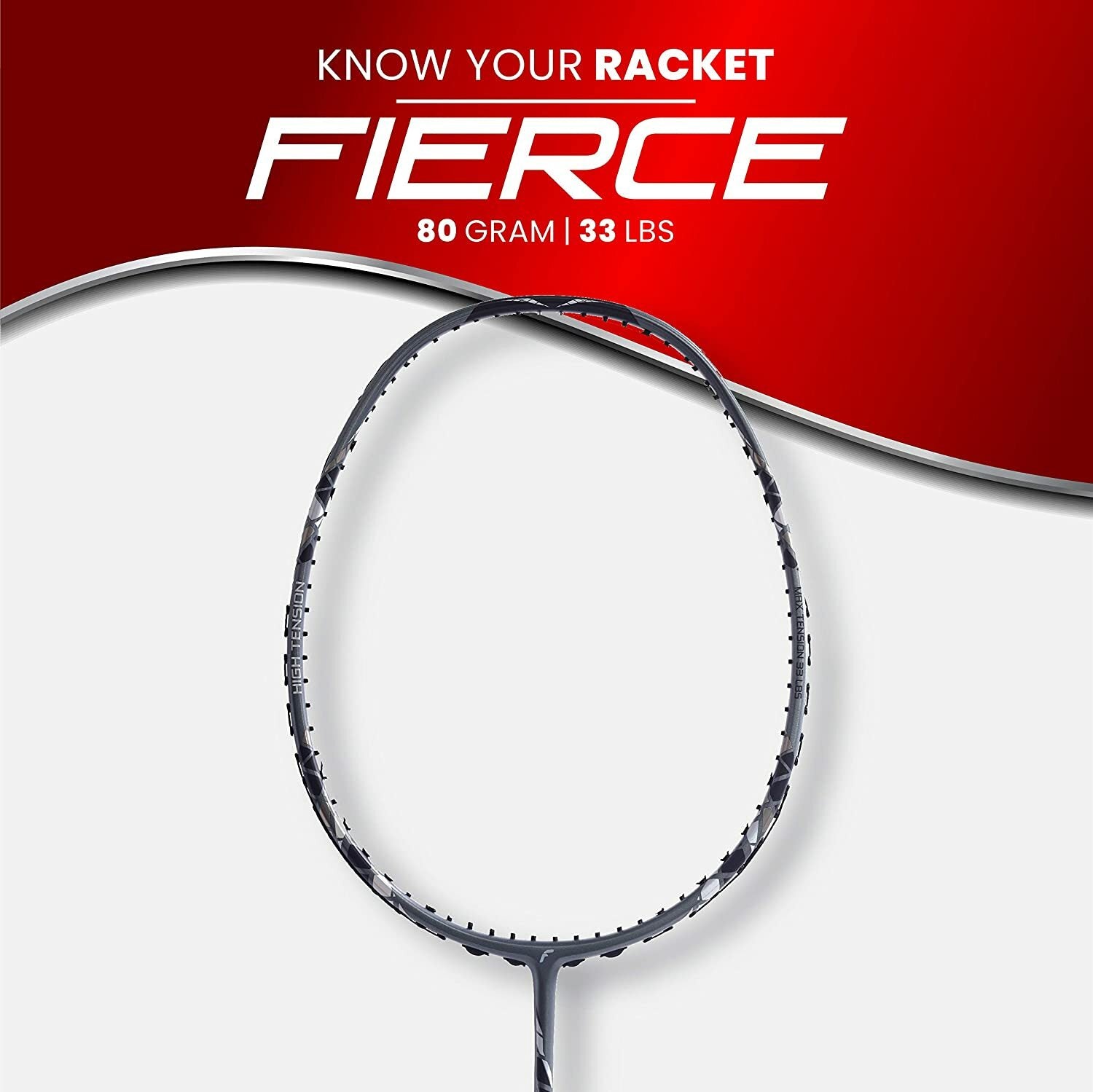 Flex Power Fierce 35 Mega Tension - 33LBS Full Graphite Badminton Racquet with Full Racket Cover Grey, Silver