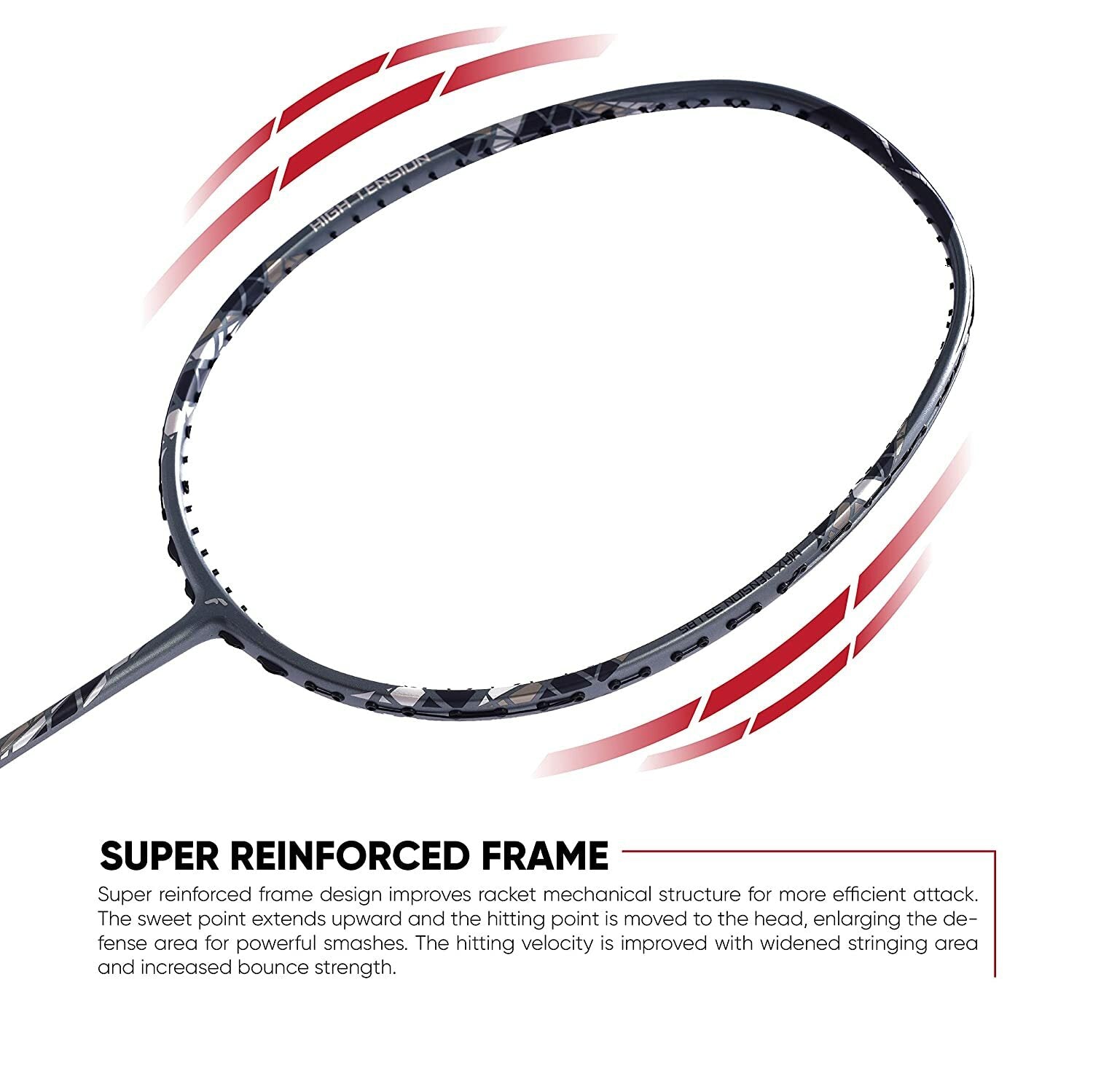 Flex Power Fierce 35 Mega Tension - 33LBS Full Graphite Badminton Racquet with Full Racket Cover Grey, Silver